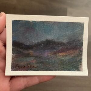 ACEO Original Art Hand-Painted Pastel Landscape Art in Blue and Purple